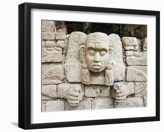 Sculpted Head Stone at Mayan Archeological Site, Copan Ruins, UNESCO World Heritage Site, Honduras-Christian Kober-Framed Photographic Print