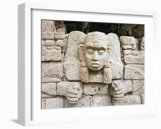 Sculpted Head Stone at Mayan Archeological Site, Copan Ruins, UNESCO World Heritage Site, Honduras-Christian Kober-Framed Photographic Print