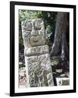 Sculpted Head Stone at Mayan Archeological Site, Copan Ruins, UNESCO World Heritage Site, Honduras-Christian Kober-Framed Photographic Print