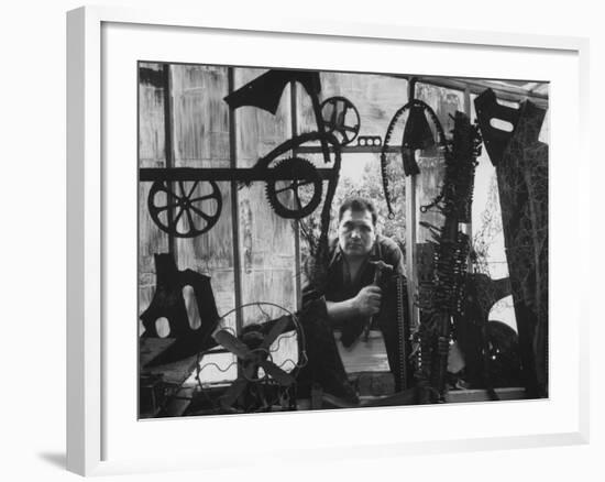 Sculptor Edwardo Paolozzi Posing in His Studio-null-Framed Photographic Print