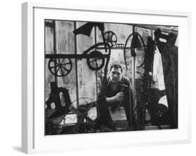 Sculptor Edwardo Paolozzi Posing in His Studio-null-Framed Photographic Print