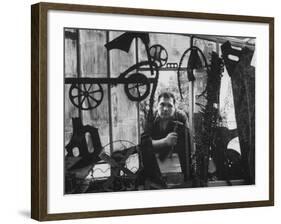 Sculptor Edwardo Paolozzi Posing in His Studio-null-Framed Photographic Print