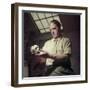 Sculptor Henry Moore Holding a Small Sculpture in His Studio in Much Hadham, England-Gjon Mili-Framed Premium Photographic Print