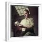 Sculptor Henry Moore Holding a Small Sculpture in His Studio in Much Hadham, England-Gjon Mili-Framed Premium Photographic Print