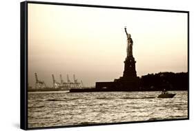 Sculpture and statue - Statue of Liberty - Sunset - Manhattan - New York City - United States-Philippe Hugonnard-Framed Stretched Canvas