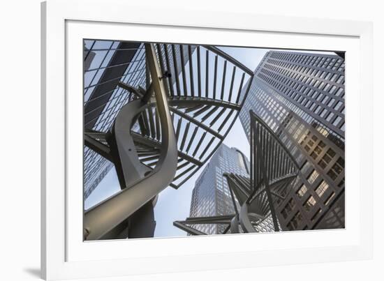 Sculpture and urban office buildings on Stephen Avenue Walk, Downtown, Calgary, Alberta, Canada, No-Frank Fell-Framed Photographic Print