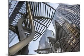 Sculpture and urban office buildings on Stephen Avenue Walk, Downtown, Calgary, Alberta, Canada, No-Frank Fell-Mounted Photographic Print