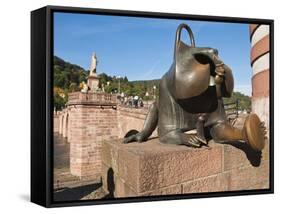 Sculpture at the Alte Brucke (Old Bridge) in Old Town, Heidelberg, Baden-Wurttemberg, Germany, Euro-Michael DeFreitas-Framed Stretched Canvas