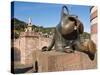 Sculpture at the Alte Brucke (Old Bridge) in Old Town, Heidelberg, Baden-Wurttemberg, Germany, Euro-Michael DeFreitas-Stretched Canvas