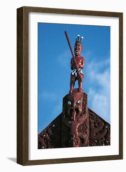 Sculpture Atop Maori Meeting House, Ohinemutu Village, Greater Rotorua, North Island, New Zealand-null-Framed Giclee Print