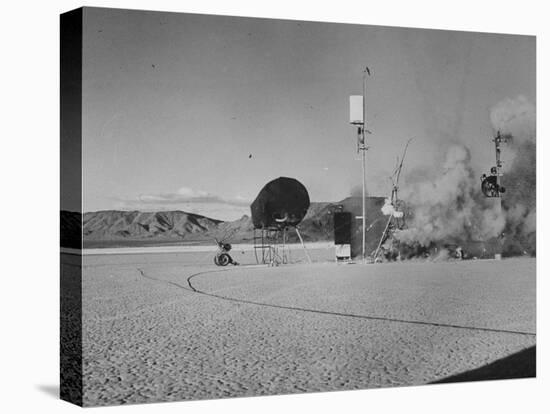 Sculpture Jean Tinguely in Nevada Desert Trying Out His Self-Destruction Machine Sculpture-Allan Grant-Stretched Canvas