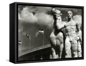 Sculpture of Athlete and Horse at the Stadium for the Olympic Games in Berlin, 1936-German photographer-Framed Stretched Canvas