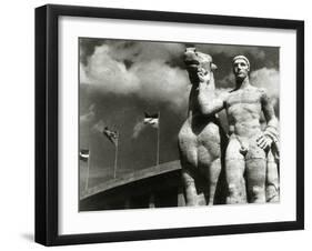 Sculpture of Athlete and Horse at the Stadium for the Olympic Games in Berlin, 1936-German photographer-Framed Photographic Print