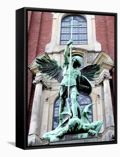 Sculpture of the Archangel Michael Defeating Satan, St Michael's Church, Hamburg, Germany-Miva Stock-Framed Stretched Canvas