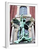 Sculpture of the Archangel Michael Defeating Satan, St Michael's Church, Hamburg, Germany-Miva Stock-Framed Premium Photographic Print