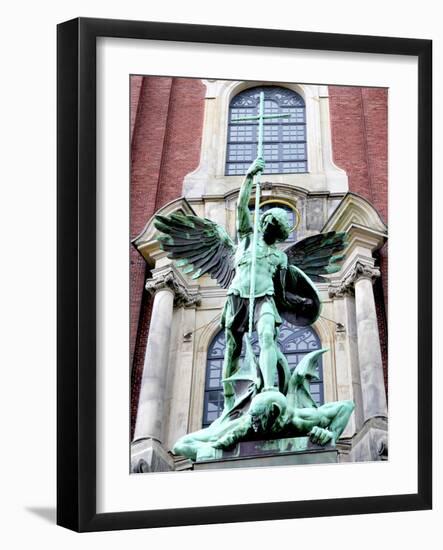 Sculpture of the Archangel Michael Defeating Satan, St Michael's Church, Hamburg, Germany-Miva Stock-Framed Photographic Print