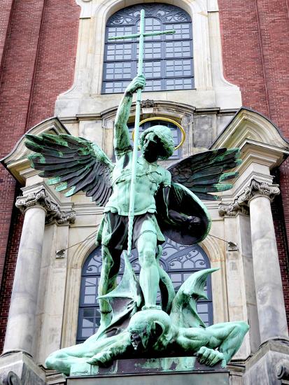 Sculpture of the Archangel Michael Defeating Satan, St Michael's Church,  Hamburg, Germany' Photographic Print - Miva Stock | AllPosters.com
