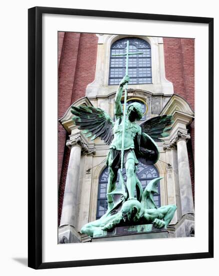 Sculpture of the Archangel Michael Defeating Satan, St Michael's Church, Hamburg, Germany-Miva Stock-Framed Photographic Print