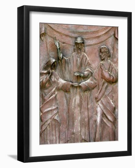 Sculpture of the Wedding of Joseph and Mary on the Door of the Annunciation Basilica-Godong-Framed Photographic Print