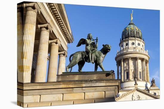 Sculpture of Tieck with the Theatre and Franzosisch (French) Church in the Background-Miles Ertman-Stretched Canvas