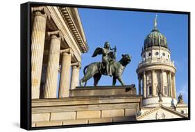 Sculpture of Tieck with the Theatre and Franzosisch (French) Church in the Background-Miles Ertman-Framed Stretched Canvas