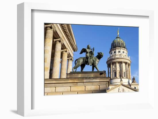 Sculpture of Tieck with the Theatre and Franzosisch (French) Church in the Background-Miles Ertman-Framed Photographic Print