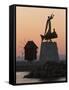 Sculpture on a Rock in the Harbour, Nesebar, Black Sea Coast, Bulgaria-Gavin Hellier-Framed Stretched Canvas