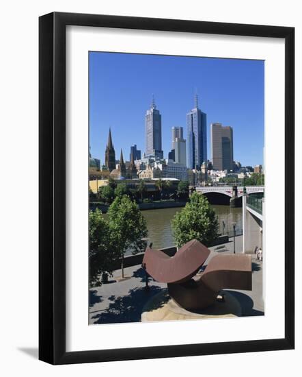 Sculpture on Yarra River Embankment and City Skyline, Melbourne, Victoria, Australia, Pacific-Hans Peter Merten-Framed Photographic Print