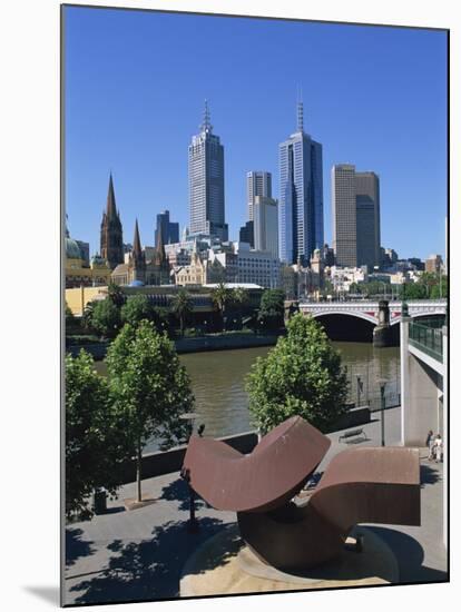 Sculpture on Yarra River Embankment and City Skyline, Melbourne, Victoria, Australia, Pacific-Hans Peter Merten-Mounted Photographic Print