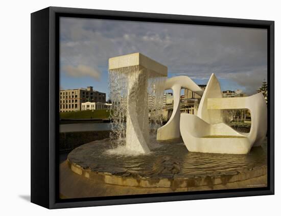 Sculpture with Water Fall on the Edge of Frank Kitts Park, Wellington, North Island, New Zealand-Don Smith-Framed Stretched Canvas