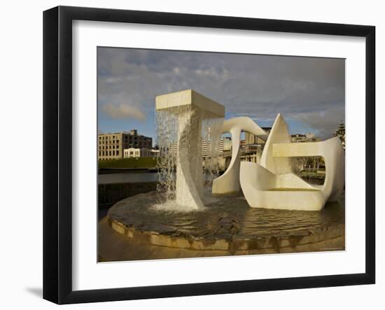 Sculpture with Water Fall on the Edge of Frank Kitts Park, Wellington, North Island, New Zealand-Don Smith-Framed Photographic Print