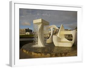 Sculpture with Water Fall on the Edge of Frank Kitts Park, Wellington, North Island, New Zealand-Don Smith-Framed Photographic Print