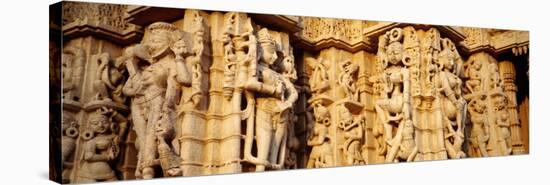 Sculptures Carved on a Wall of a Temple, Jain Temple, Ranakpur, Rajasthan, India-null-Stretched Canvas