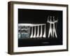 Sculptures in Front of Oscar Niemeyer Designed Building Lit Up at Night-Dmitri Kessel-Framed Photographic Print