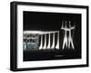 Sculptures in Front of Oscar Niemeyer Designed Building Lit Up at Night-Dmitri Kessel-Framed Photographic Print