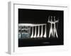 Sculptures in Front of Oscar Niemeyer Designed Building Lit Up at Night-Dmitri Kessel-Framed Photographic Print