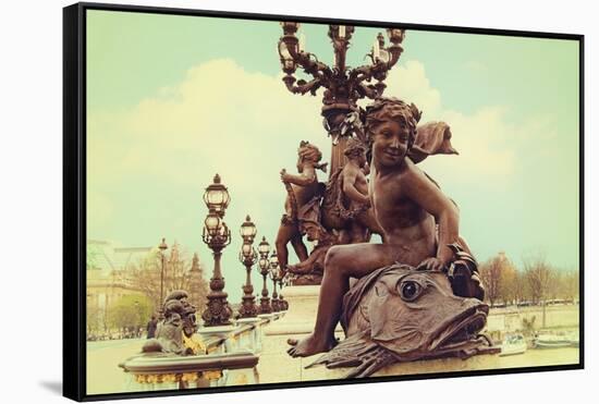 Sculptures On Pont Alexandre III-Cora Niele-Framed Stretched Canvas