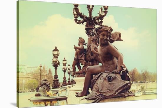 Sculptures On Pont Alexandre III-Cora Niele-Stretched Canvas