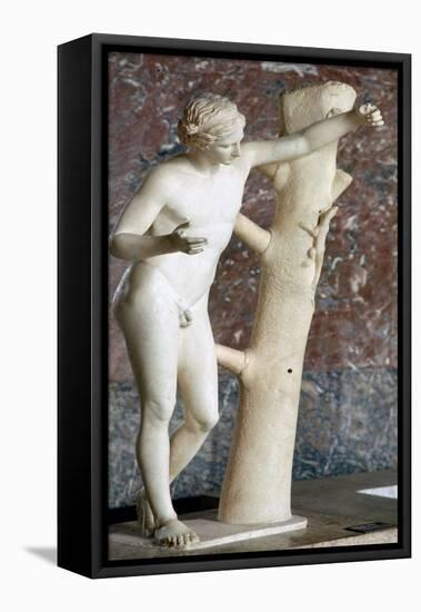 Sculpure of Apollo Sauroctone (Apollo the lizard-slayer).  Artist: Praxiteles-Praxiteles-Framed Stretched Canvas