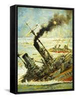 Scuttling the Great German Fleet at Scapa Flow-Graham Coton-Framed Stretched Canvas