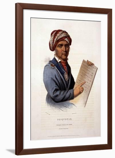 Se-Quo-Yah, Holding Cherokee Alphabet, 1828-null-Framed Photo