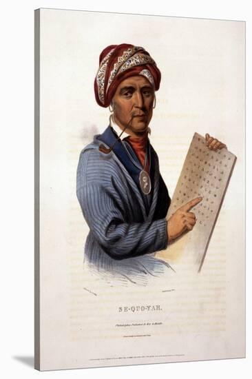 Se-Quo-Yah, Holding Cherokee Alphabet, 1828-null-Stretched Canvas