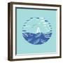 Sea and Sailboat Illustration on Engraving Style. Sailing.-Nataliya Ivanytska-Framed Photographic Print