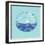 Sea and Sailboat Illustration on Engraving Style. Sailing.-Nataliya Ivanytska-Framed Photographic Print