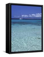Sea and Sailing Boat, Formentera, Balearic Islands, Spain, Mediterranean, Europe-Vincenzo Lombardo-Framed Stretched Canvas