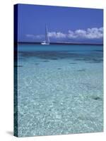 Sea and Sailing Boat, Formentera, Balearic Islands, Spain, Mediterranean, Europe-Vincenzo Lombardo-Stretched Canvas