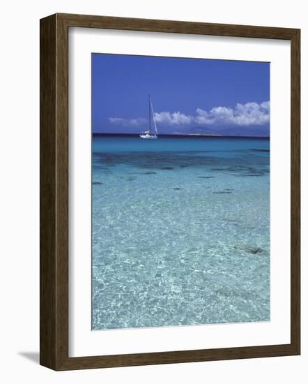 Sea and Sailing Boat, Formentera, Balearic Islands, Spain, Mediterranean, Europe-Vincenzo Lombardo-Framed Photographic Print