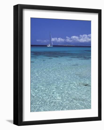 Sea and Sailing Boat, Formentera, Balearic Islands, Spain, Mediterranean, Europe-Vincenzo Lombardo-Framed Photographic Print