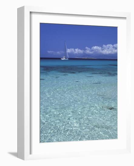 Sea and Sailing Boat, Formentera, Balearic Islands, Spain, Mediterranean, Europe-Vincenzo Lombardo-Framed Photographic Print