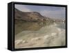 Sea and Salt Formations with Hotels and Desert Cliffs Beyond, Dead Sea, Israel, Middle East-Simanor Eitan-Framed Stretched Canvas